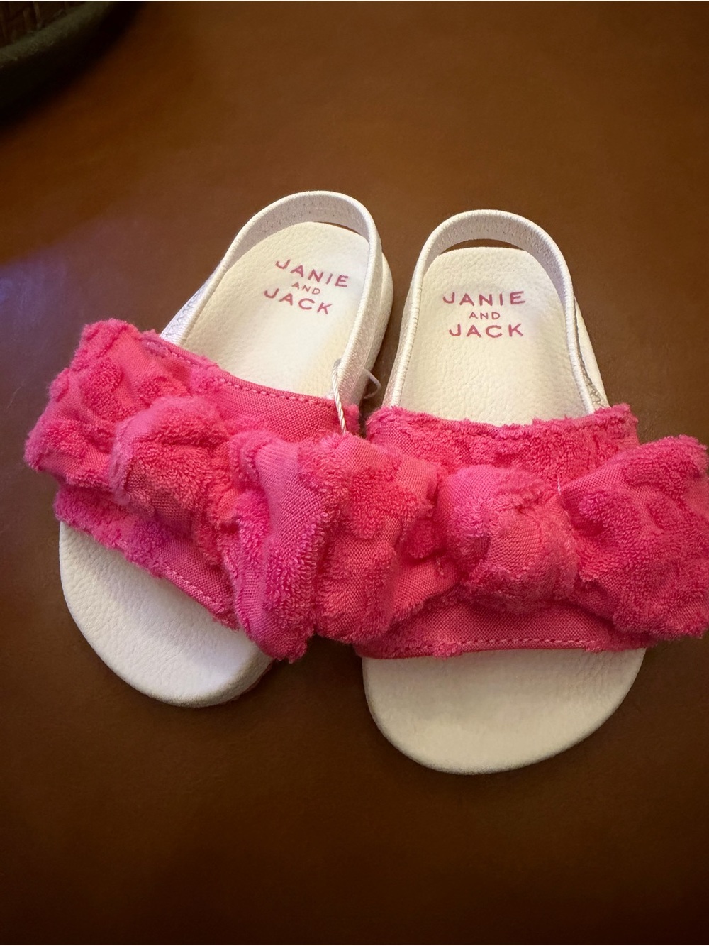 Janie and Jack Bright Pink Terry-Knot Slide Sandals
